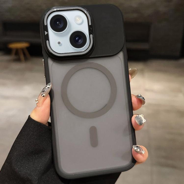 Skin Feel Frosted Metal Lens Holder MagSafe Magnetic Phone Case, For iPhone 16 Plus, For iPhone 16, For iPhone 15 Pro Max, For iPhone 15 Pro, For iPhone 15, For iPhone 14