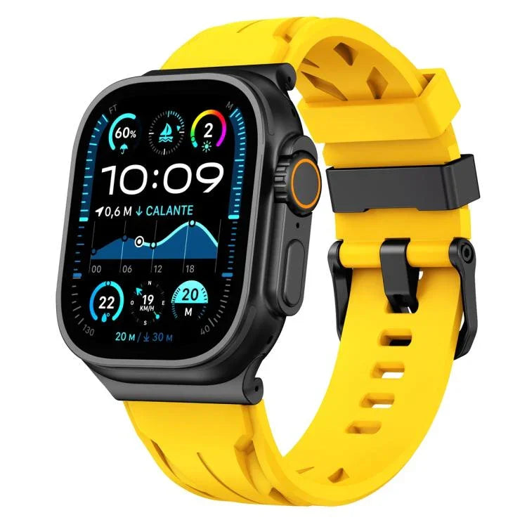 Schwarzes Silikon-Armband mit Dornschließe, passend für Apple Watch 46 mm / 49 mm / 45 mm / 44 mm und 42 mm / 41 mm / 40 mm / 38 mm