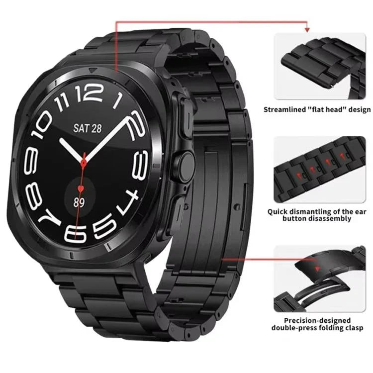 Abnehmbares Armband aus Titanlegierung mit drei Perlen und Dornschließe, passend für Samsung Galaxy Watch Ultra 47 mm / Ultra 2025 und Samsung Galaxy Watch8 / Watch8 Classic