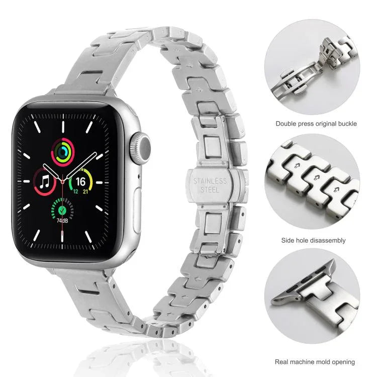 H-style Width 14mm Stainless Steel Metal Watch Band, For Apple Watch 46mm / 49mm / 45mm / 44mm, For Apple Watch 42mm / 41mm / 40mm / 38mm