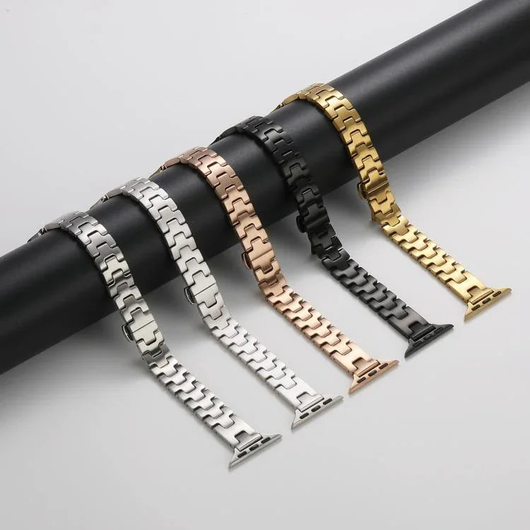 H-style Width 14mm Stainless Steel Metal Watch Band, For Apple Watch 46mm / 49mm / 45mm / 44mm, For Apple Watch 42mm / 41mm / 40mm / 38mm