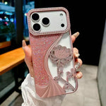 Galvanisierte TPU Lotus Hohlgravur Strass Glitzer Handyhülle, Für iPhone 17 Pro Max, Für iPhone 17 Pro, Für iPhone 17, Für iPhone 16 Pro Max, Für iPhone 16 Pro, Für iPhone 16, Für iPhone 15 Pro Max, Für iPhone 15 Pro