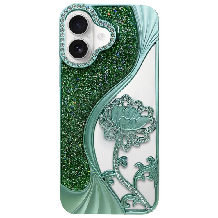 Galvanisierte TPU Lotus Hohlgravur Strass Glitzer Handyhülle, Für iPhone 17 Pro Max, Für iPhone 17 Pro, Für iPhone 17, Für iPhone 16 Pro Max, Für iPhone 16 Pro, Für iPhone 16, Für iPhone 15 Pro Max, Für iPhone 15 Pro