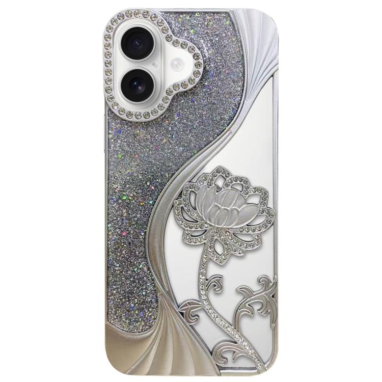 Galvanisierte TPU Lotus Hohlgravur Strass Glitzer Handyhülle, Für iPhone 17 Pro Max, Für iPhone 17 Pro, Für iPhone 17, Für iPhone 16 Pro Max, Für iPhone 16 Pro, Für iPhone 16, Für iPhone 15 Pro Max, Für iPhone 15 Pro