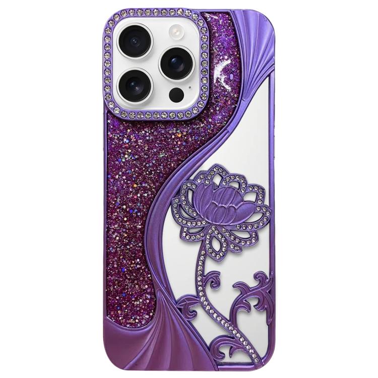 Galvanisierte TPU Lotus Hohlgravur Strass Glitzer Handyhülle, Für iPhone 17 Pro Max, Für iPhone 17 Pro, Für iPhone 17, Für iPhone 16 Pro Max, Für iPhone 16 Pro, Für iPhone 16, Für iPhone 15 Pro Max, Für iPhone 15 Pro
