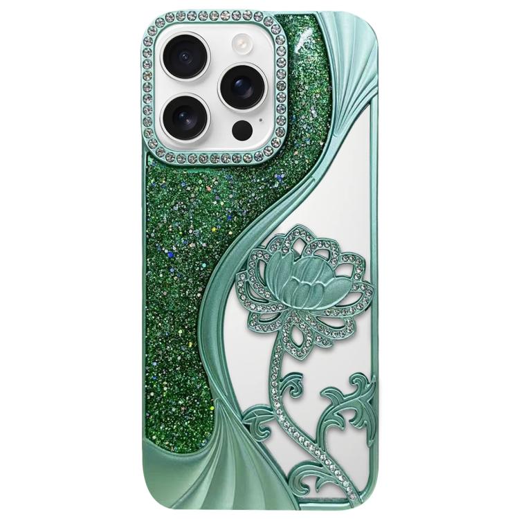 Galvanisierte TPU Lotus Hohlgravur Strass Glitzer Handyhülle, Für iPhone 17 Pro Max, Für iPhone 17 Pro, Für iPhone 17, Für iPhone 16 Pro Max, Für iPhone 16 Pro, Für iPhone 16, Für iPhone 15 Pro Max, Für iPhone 15 Pro