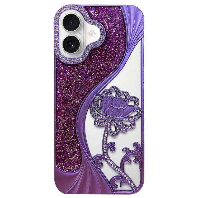 Galvanisierte TPU Lotus Hohlgravur Strass Glitzer Handyhülle, Für iPhone 17 Pro Max, Für iPhone 17 Pro, Für iPhone 17, Für iPhone 16 Pro Max, Für iPhone 16 Pro, Für iPhone 16, Für iPhone 15 Pro Max, Für iPhone 15 Pro