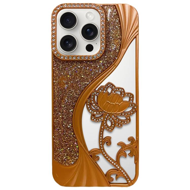 Galvanisierte TPU Lotus Hohlgravur Strass Glitzer Handyhülle, Für iPhone 17 Pro Max, Für iPhone 17 Pro, Für iPhone 17, Für iPhone 16 Pro Max, Für iPhone 16 Pro, Für iPhone 16, Für iPhone 15 Pro Max, Für iPhone 15 Pro