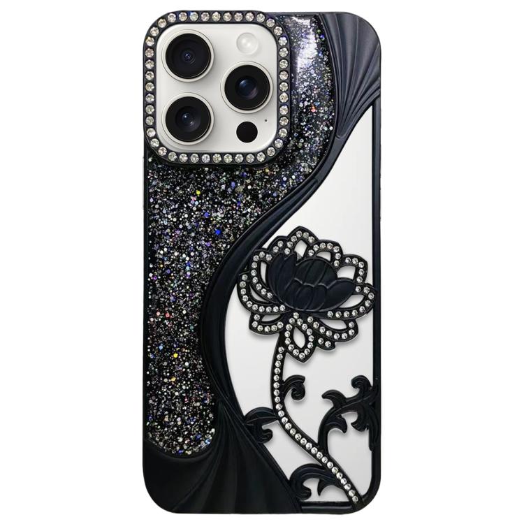 Galvanisierte TPU Lotus Hohlgravur Strass Glitzer Handyhülle, Für iPhone 17 Pro Max, Für iPhone 17 Pro, Für iPhone 17, Für iPhone 16 Pro Max, Für iPhone 16 Pro, Für iPhone 16, Für iPhone 15 Pro Max, Für iPhone 15 Pro