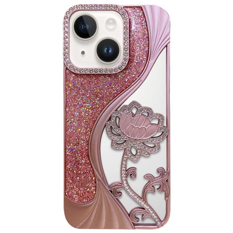 Galvanisierte TPU Lotus Hohlgravur Strass Glitzer Handyhülle, Für iPhone 15, Für iPhone 14, Für iPhone 14 Pro, Für iPhone 14 Pro Max, Für iPhone 13 Pro Max, Für iPhone 13 Pro, Für iPhone 13, Für iPhone 12