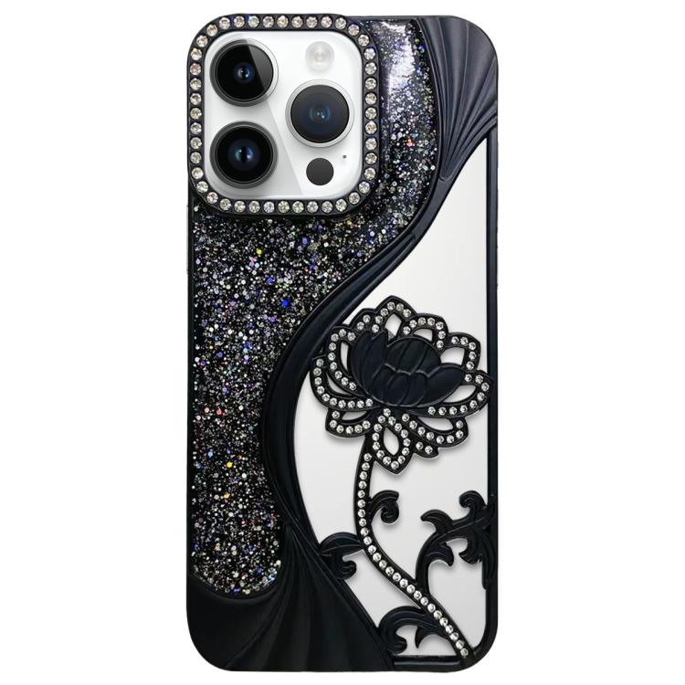 Galvanisierte TPU Lotus Hohlgravur Strass Glitzer Handyhülle, Für iPhone 15, Für iPhone 14, Für iPhone 14 Pro, Für iPhone 14 Pro Max, Für iPhone 13 Pro Max, Für iPhone 13 Pro, Für iPhone 13, Für iPhone 12