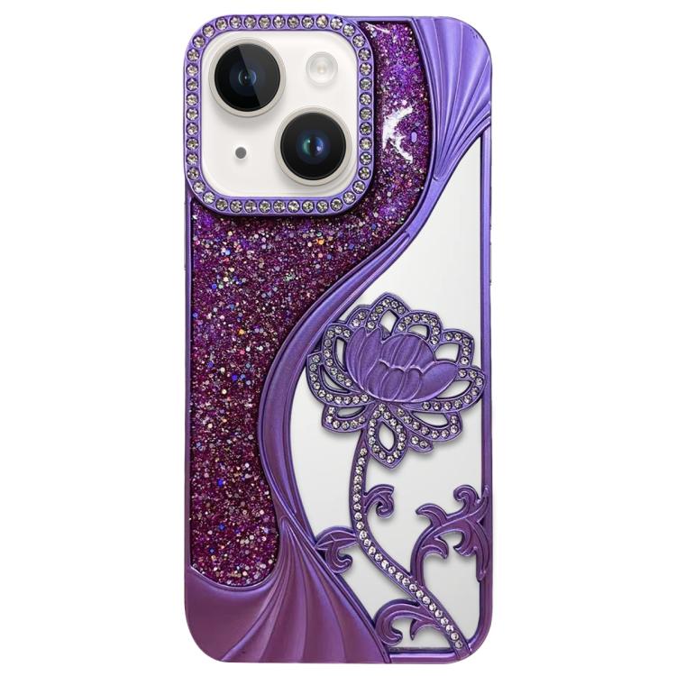 Galvanisierte TPU Lotus Hohlgravur Strass Glitzer Handyhülle, Für iPhone 15, Für iPhone 14, Für iPhone 14 Pro, Für iPhone 14 Pro Max, Für iPhone 13 Pro Max, Für iPhone 13 Pro, Für iPhone 13, Für iPhone 12