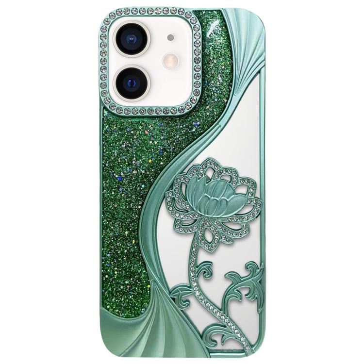 Galvanisierte TPU Lotus Hohlgravur Strass Glitzer Handyhülle, Für iPhone 15, Für iPhone 14, Für iPhone 14 Pro, Für iPhone 14 Pro Max, Für iPhone 13 Pro Max, Für iPhone 13 Pro, Für iPhone 13, Für iPhone 12