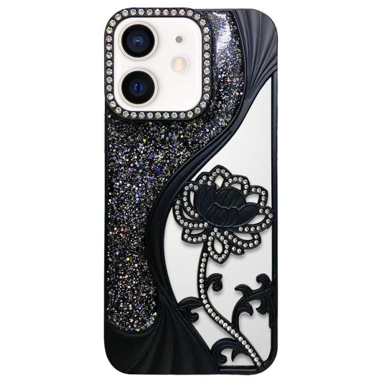 Galvanisierte TPU Lotus Hohlgravur Strass Glitzer Handyhülle, Für iPhone 15, Für iPhone 14, Für iPhone 14 Pro, Für iPhone 14 Pro Max, Für iPhone 13 Pro Max, Für iPhone 13 Pro, Für iPhone 13, Für iPhone 12