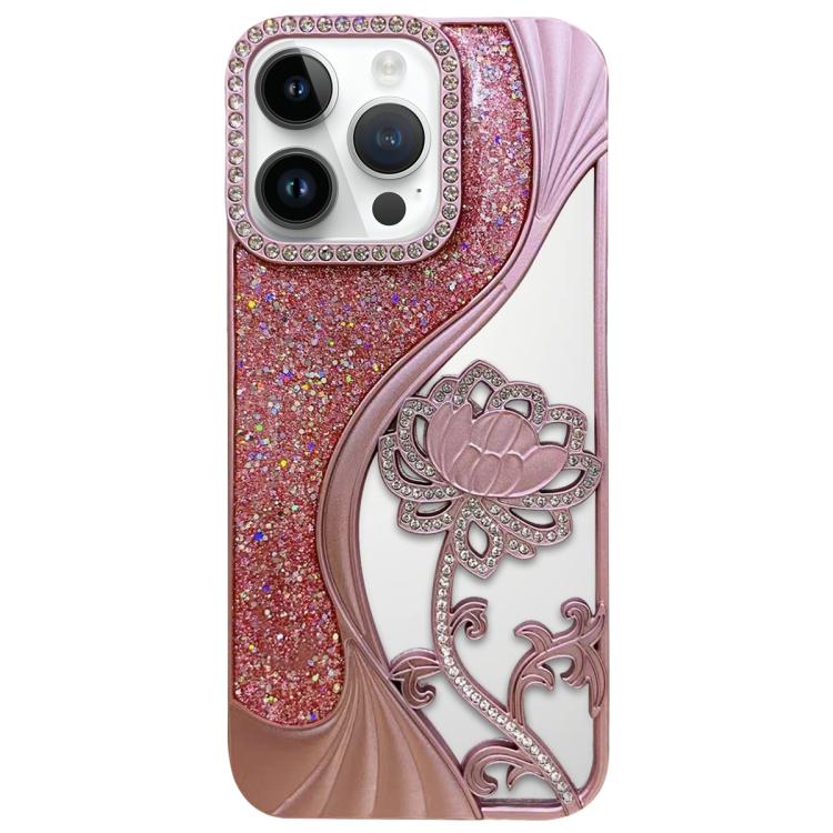 Galvanisierte TPU Lotus Hohlgravur Strass Glitzer Handyhülle, Für iPhone 12 Pro Max, Für iPhone 12 Pro, Für iPhone 11 Pro Max, Für iPhone 11