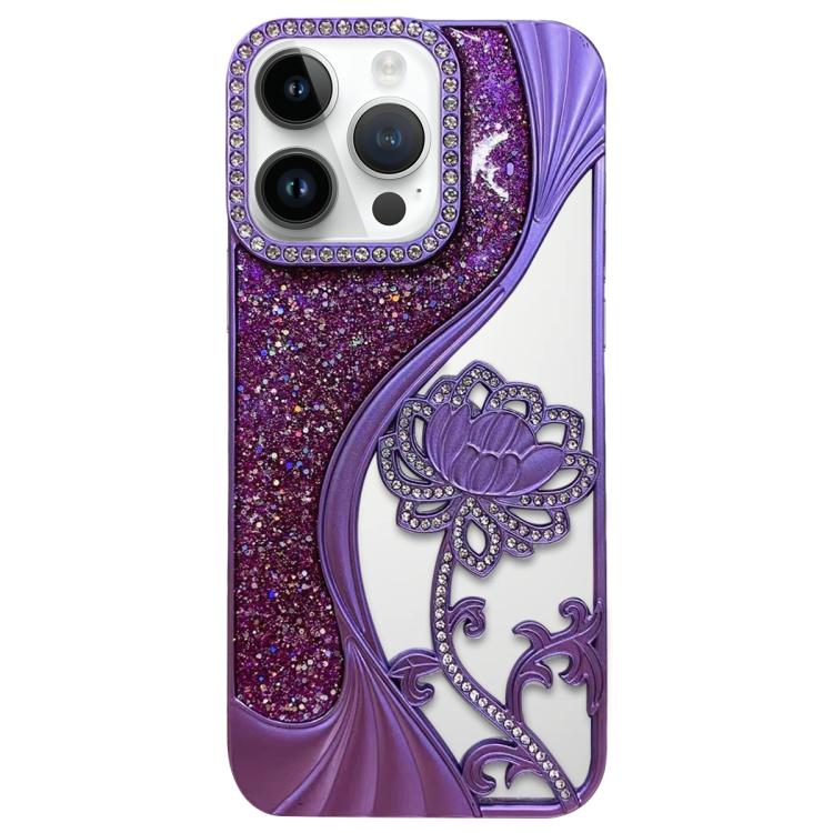 Electroplated TPU Lotus Hollow-carved  Rhinestone Glitter Phone Case, For iPhone 12 Pro Max, For iPhone 12 Pro, For iPhone 11 Pro Max, For iPhone 11