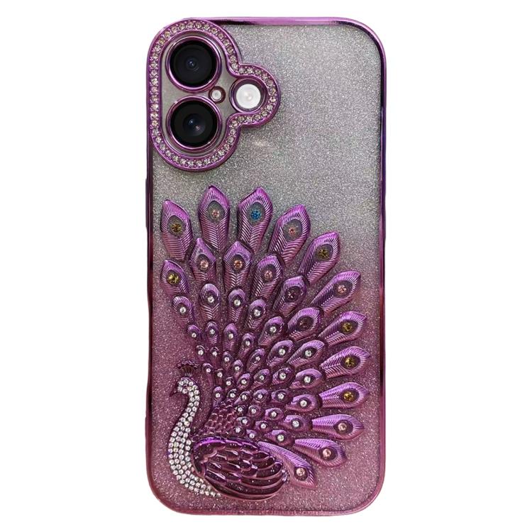 Galvanisierte TPU Pfauenrelief Strass Glitzer Handyhülle mit Linsenfolie, Für iPhone 17 Pro Max, Für iPhone 17 Pro, Für iPhone 17, Für iPhone 16 Pro Max, Für iPhone 16 Pro, Für iPhone 16 Plus, Für iPhone 16, Für iPhone 15 Pro Max