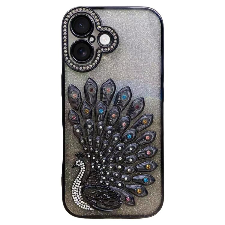 Galvanisierte TPU Pfauenrelief Strass Glitzer Handyhülle mit Linsenfolie, Für iPhone 17 Pro Max, Für iPhone 17 Pro, Für iPhone 17, Für iPhone 16 Pro Max, Für iPhone 16 Pro, Für iPhone 16 Plus, Für iPhone 16, Für iPhone 15 Pro Max