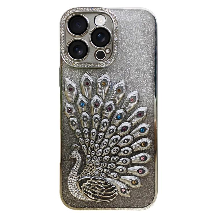 Galvanisierte TPU Pfauenrelief Strass Glitzer Handyhülle mit Linsenfolie, Für iPhone 17 Pro Max, Für iPhone 17 Pro, Für iPhone 17, Für iPhone 16 Pro Max, Für iPhone 16 Pro, Für iPhone 16 Plus, Für iPhone 16, Für iPhone 15 Pro Max