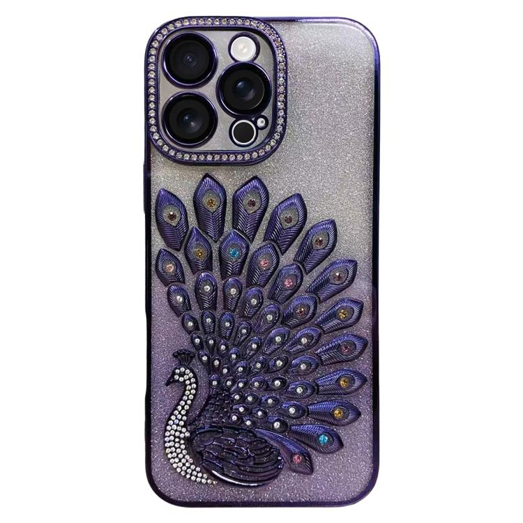 Galvanisierte TPU Pfauenrelief Strass Glitzer Handyhülle mit Linsenfolie, Für iPhone 17 Pro Max, Für iPhone 17 Pro, Für iPhone 17, Für iPhone 16 Pro Max, Für iPhone 16 Pro, Für iPhone 16 Plus, Für iPhone 16, Für iPhone 15 Pro Max