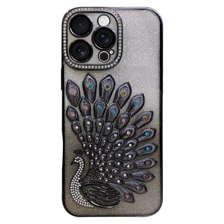 Galvanisierte TPU Pfauenrelief Strass Glitzer Handyhülle mit Linsenfolie, Für iPhone 17 Pro Max, Für iPhone 17 Pro, Für iPhone 17, Für iPhone 16 Pro Max, Für iPhone 16 Pro, Für iPhone 16 Plus, Für iPhone 16, Für iPhone 15 Pro Max
