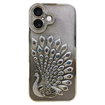 Galvanisierte TPU Pfauenrelief Strass Glitzer Handyhülle mit Linsenfolie, Für iPhone 17 Pro Max, Für iPhone 17 Pro, Für iPhone 17, Für iPhone 16 Pro Max, Für iPhone 16 Pro, Für iPhone 16 Plus, Für iPhone 16, Für iPhone 15 Pro Max