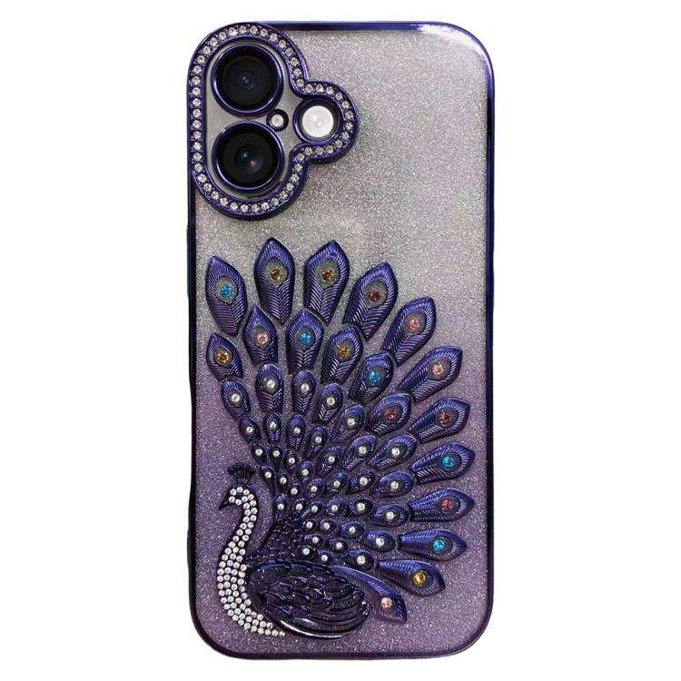 Galvanisierte TPU Pfauenrelief Strass Glitzer Handyhülle mit Linsenfolie, Für iPhone 17 Pro Max, Für iPhone 17 Pro, Für iPhone 17, Für iPhone 16 Pro Max, Für iPhone 16 Pro, Für iPhone 16 Plus, Für iPhone 16, Für iPhone 15 Pro Max