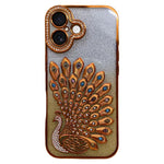 Galvanisierte TPU Pfauenrelief Strass Glitzer Handyhülle mit Linsenfolie, Für iPhone 17 Pro Max, Für iPhone 17 Pro, Für iPhone 17, Für iPhone 16 Pro Max, Für iPhone 16 Pro, Für iPhone 16 Plus, Für iPhone 16, Für iPhone 15 Pro Max
