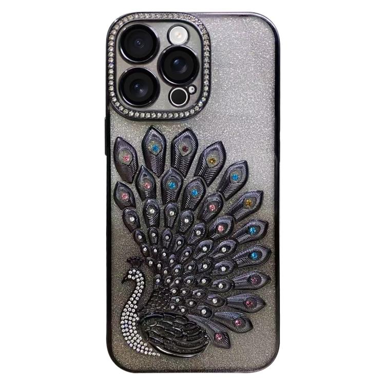 Galvanisierte TPU Pfauenrelief Strass Glitzer Handyhülle mit Linsenfolie, Für iPhone 17 Pro Max, Für iPhone 17 Pro, Für iPhone 17, Für iPhone 16 Pro Max, Für iPhone 16 Pro, Für iPhone 16 Plus, Für iPhone 16, Für iPhone 15 Pro Max