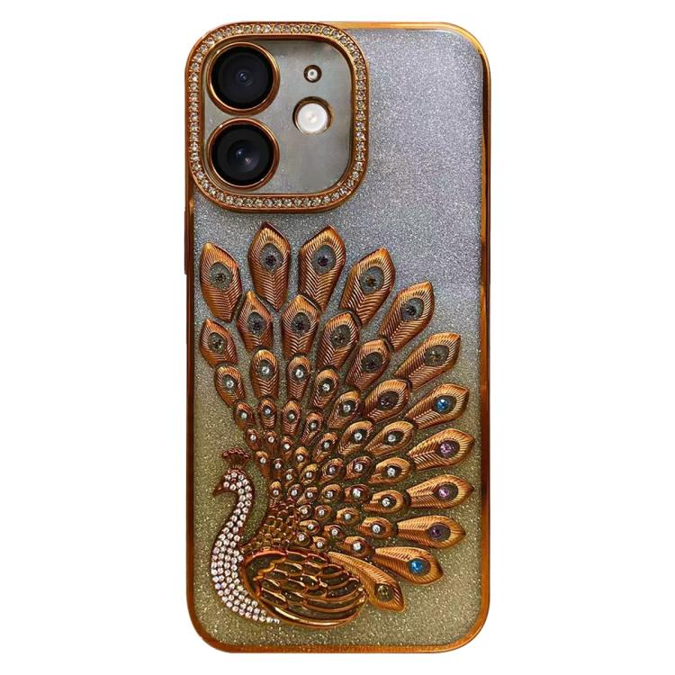 Galvanisierte TPU Pfauenrelief Strass Glitzer Handyhülle mit Linsenfolie, Für iPhone 11