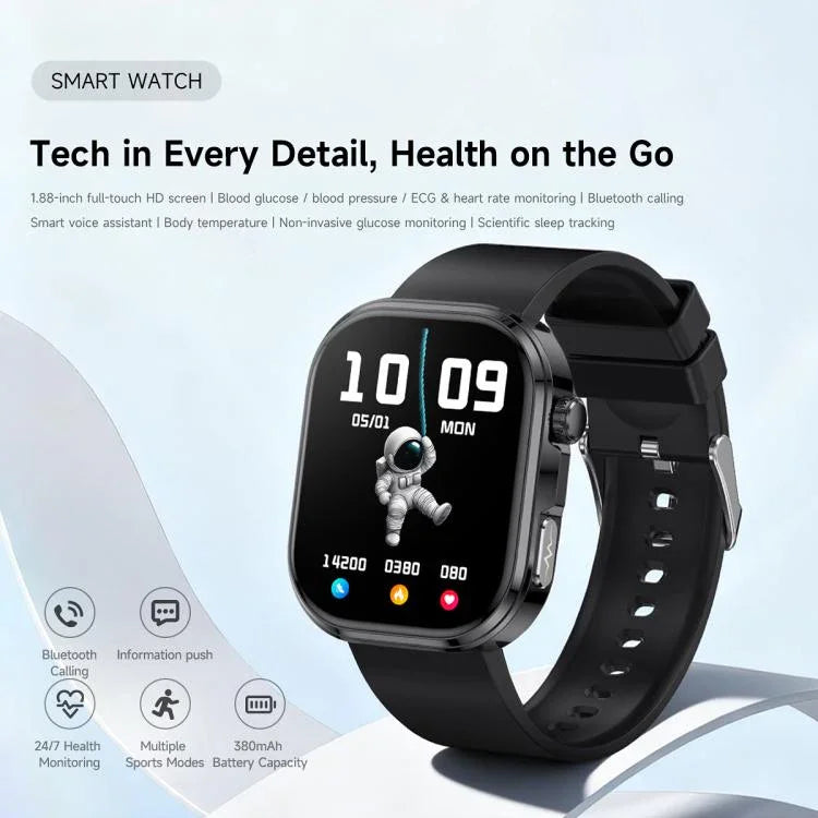 GE52 Smartwatch mit 1,88-Zoll-Full-HD-Touchscreen, Bluetooth-Anruffunktion, Silikonarmband und Unterstützung für Gesundheitsüberwachung
