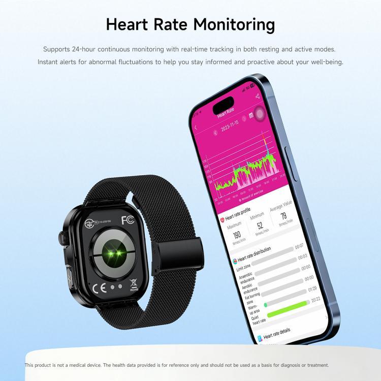 GE52 Smartwatch mit 1,88-Zoll-Full-HD-Touchscreen, Bluetooth-Anruffunktion, Silikonarmband und Unterstützung für Gesundheitsüberwachung