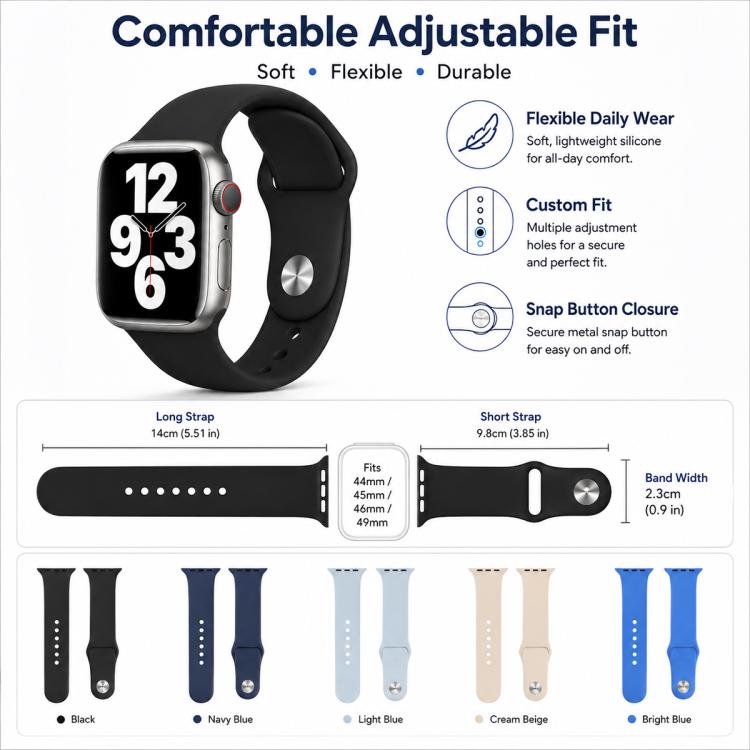 5er-Pack xDfind Silikon-Sportarmbänder in Unifarben, passend für Apple Watch 42 / 44 / 45 / 46 / 49 mm, Apple Watch 38 / 40 / 41 / S11 42 mm