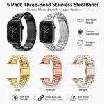 5er-Pack xDfind Dreiperlen-Faltschließe Edelstahl-Uhrenarmband, für Apple Watch 42 / 44 / 45 / 46 / 49 mm, für Apple Watch 38 / 40 / 41 / S11 42 mm