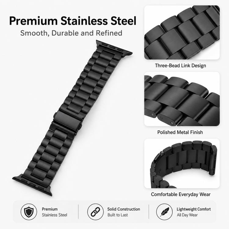 5er-Pack xDfind Dreiperlen-Faltschließe Edelstahl-Uhrenarmband, für Apple Watch 42 / 44 / 45 / 46 / 49 mm, für Apple Watch 38 / 40 / 41 / S11 42 mm