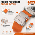 5er-Pack xDfind Stretch-Nylon-Uhrenarmband mit Fallschirmschnalle, passend für Apple Watch 42 / 44 / 45 / 46 / 49 mm, Apple Watch 38 / 40 / 41 / S11 42 mm