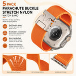 5er-Pack xDfind Stretch-Nylon-Uhrenarmband mit Fallschirmschnalle, passend für Apple Watch 42 / 44 / 45 / 46 / 49 mm, Apple Watch 38 / 40 / 41 / S11 42 mm