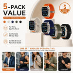 5er-Pack xDfind Stretch-Nylon-Uhrenarmband mit Fallschirmschnalle, passend für Apple Watch 42 / 44 / 45 / 46 / 49 mm, Apple Watch 38 / 40 / 41 / S11 42 mm