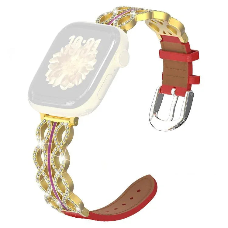 xDfind Diamant Edelstahl Hybrid Echtleder Uhrenarmband, Für Apple Watch 38 / 40 / 41 / S11 42mm