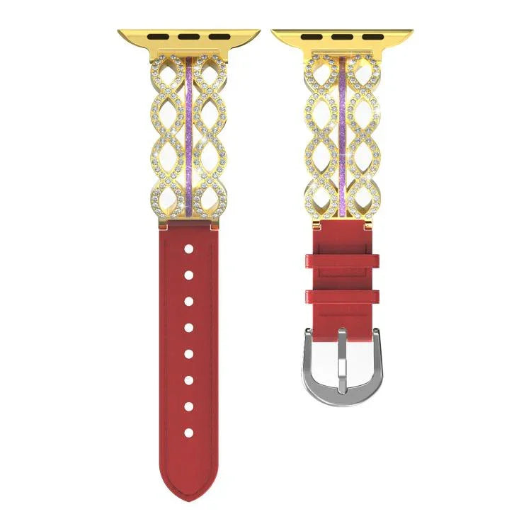 xDfind Diamant Edelstahl Hybrid Echtleder Uhrenarmband, Für Apple Watch 38 / 40 / 41 / S11 42mm