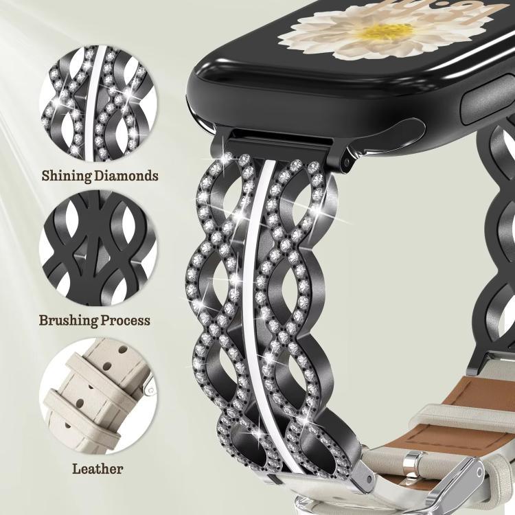 xDfind Diamant Edelstahl Hybrid Echtleder Uhrenarmband, Für Apple Watch 38 / 40 / 41 / S11 42mm