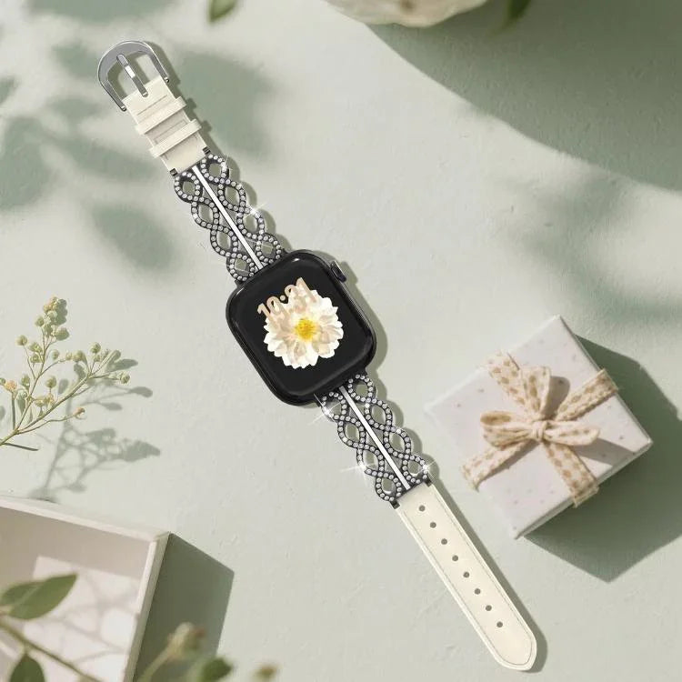 xDfind Diamant Edelstahl Hybrid Echtleder Uhrenarmband, Für Apple Watch 38 / 40 / 41 / S11 42mm