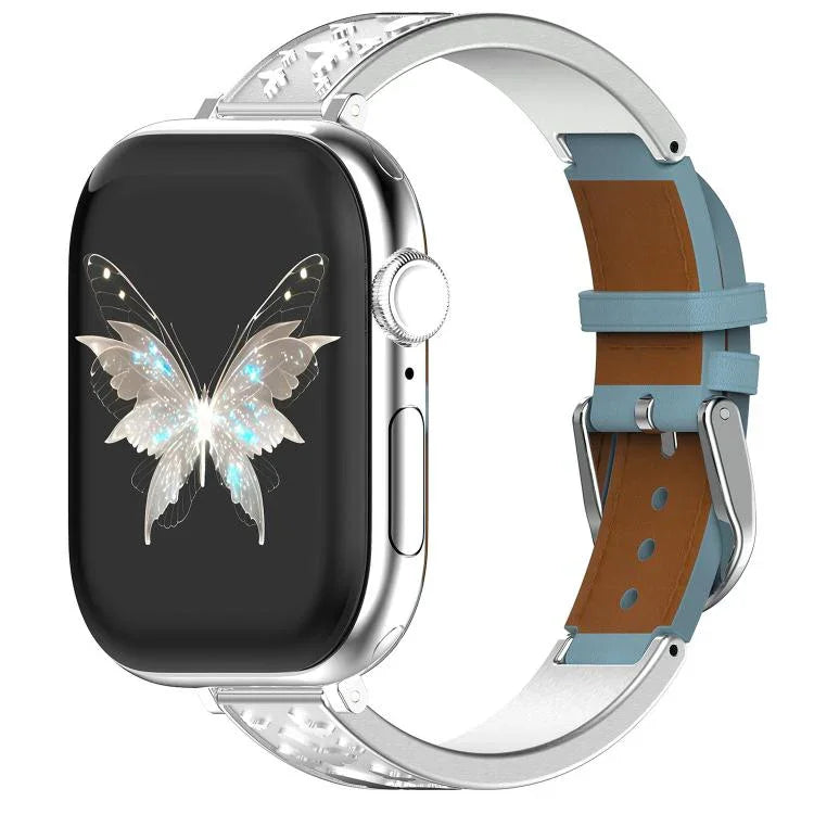 xDfind Butterfly Stainless Steel Hybrid Genuine Leather Watch Band, For Apple Watch 42 / 44 / 45 / 46 / 49mm, For Apple Watch 38 / 40 / 41 / S11 42mm