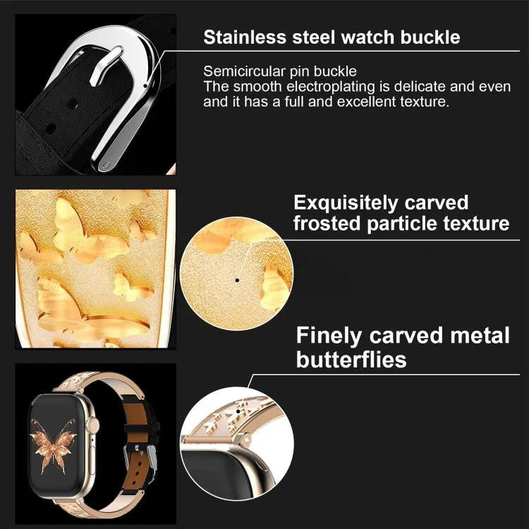 xDfind Butterfly Stainless Steel Hybrid Genuine Leather Watch Band, For Apple Watch 42 / 44 / 45 / 46 / 49mm, For Apple Watch 38 / 40 / 41 / S11 42mm