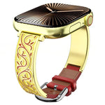 xDfind Retro Blumenmuster-Schnitzerei Edelstahl-Hybrid-Echtlederarmband, für Apple Watch 38 / 40 / 41 / S11 42mm