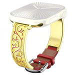 xDfind Retro Blumenmuster-Schnitzerei Edelstahl-Hybrid-Echtlederarmband, für Apple Watch 38 / 40 / 41 / S11 42mm