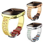 xDfind Retro Blumenmuster-Schnitzerei Edelstahl-Hybrid-Echtlederarmband, für Apple Watch 38 / 40 / 41 / S11 42mm