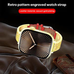 xDfind Retro Blumenmuster-Schnitzerei Edelstahl-Hybrid-Echtlederarmband, für Apple Watch 38 / 40 / 41 / S11 42mm