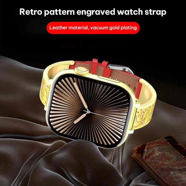 xDfind Retro Blumenmuster-Schnitzerei Edelstahl-Hybrid-Echtlederarmband, für Apple Watch 38 / 40 / 41 / S11 42mm