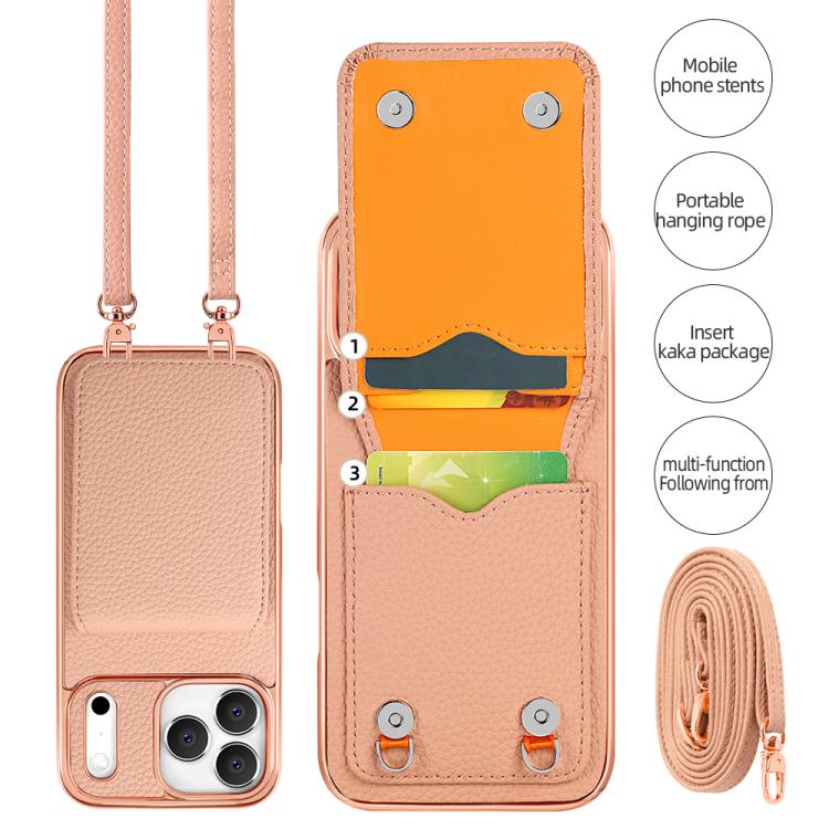 VIETAO Litchi Texture Wallet PU Phone Case with Lanyard, For iPhone 17 Pro Max, For iPhone 17 Pro
